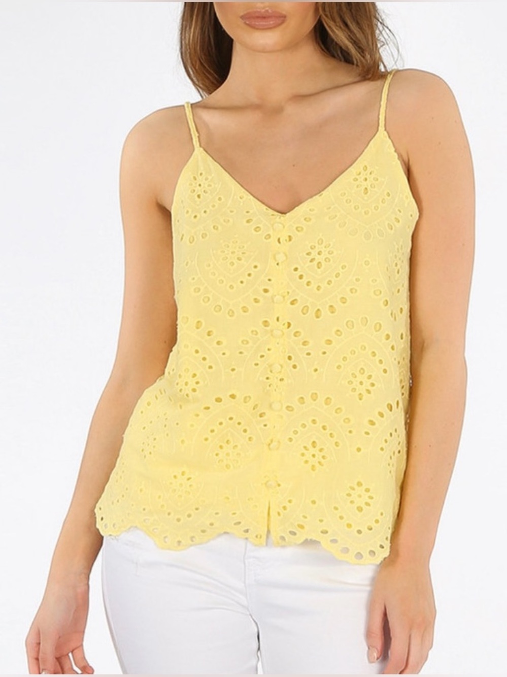 Lane Bryant Yellow Eyelet V-Neck Camisole